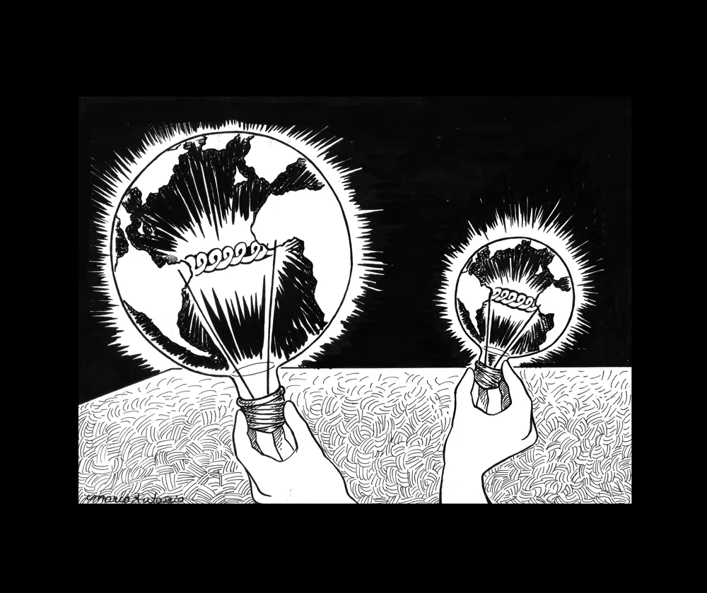 Editorial illustration for Gazeta Mercantil, pen and ink