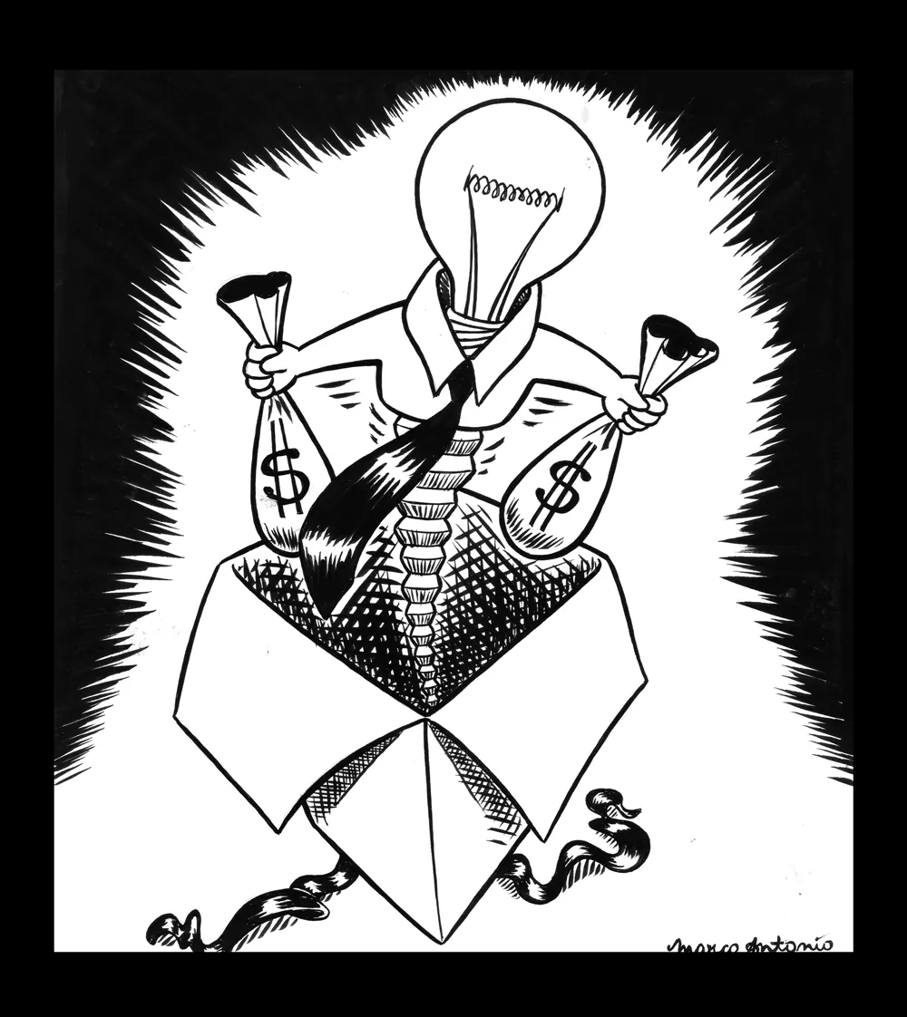 Editorial illustration for Gazeta Mercantil, pen and ink