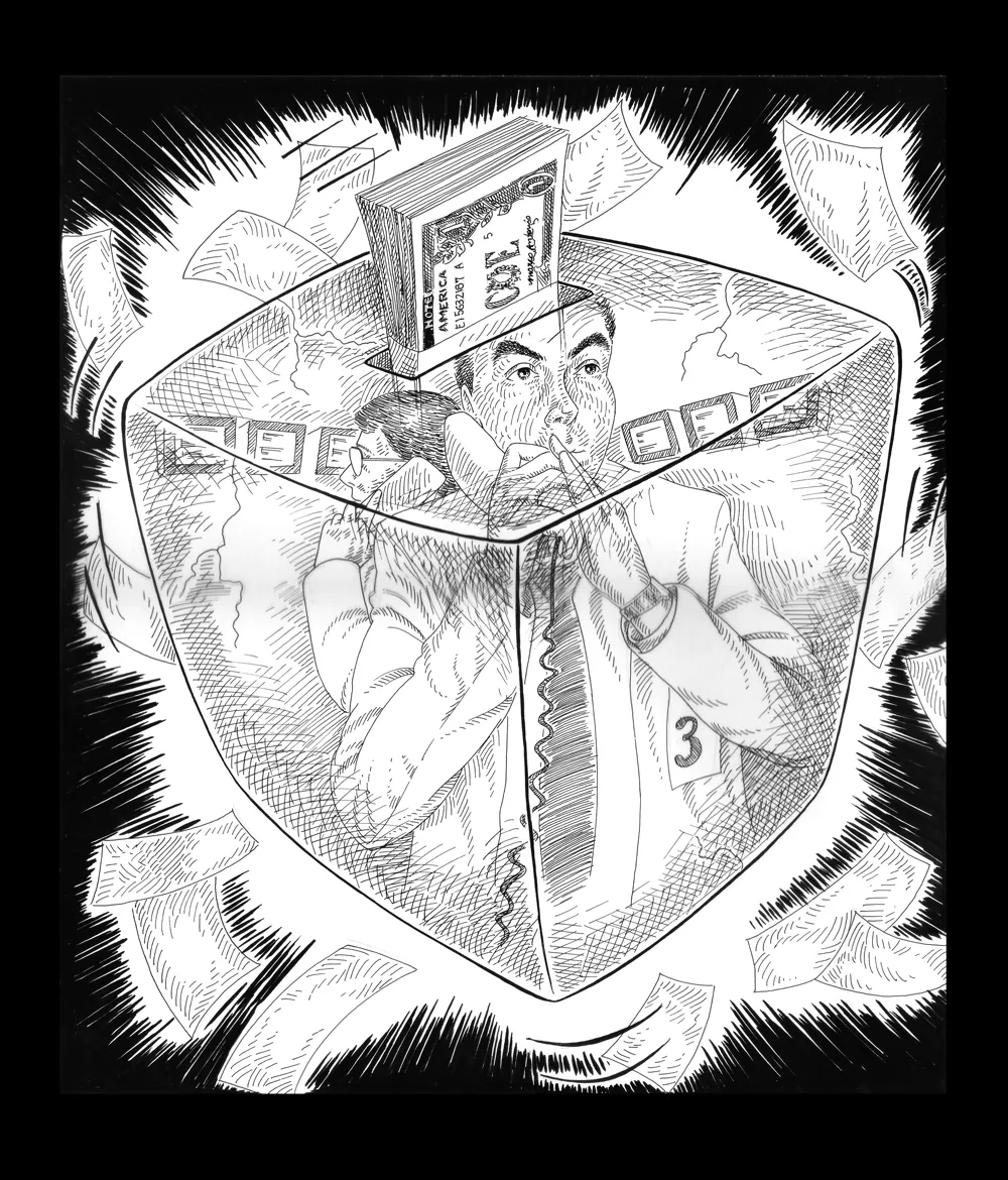 Editorial illustration for Gazeta Mercantil, pen and ink