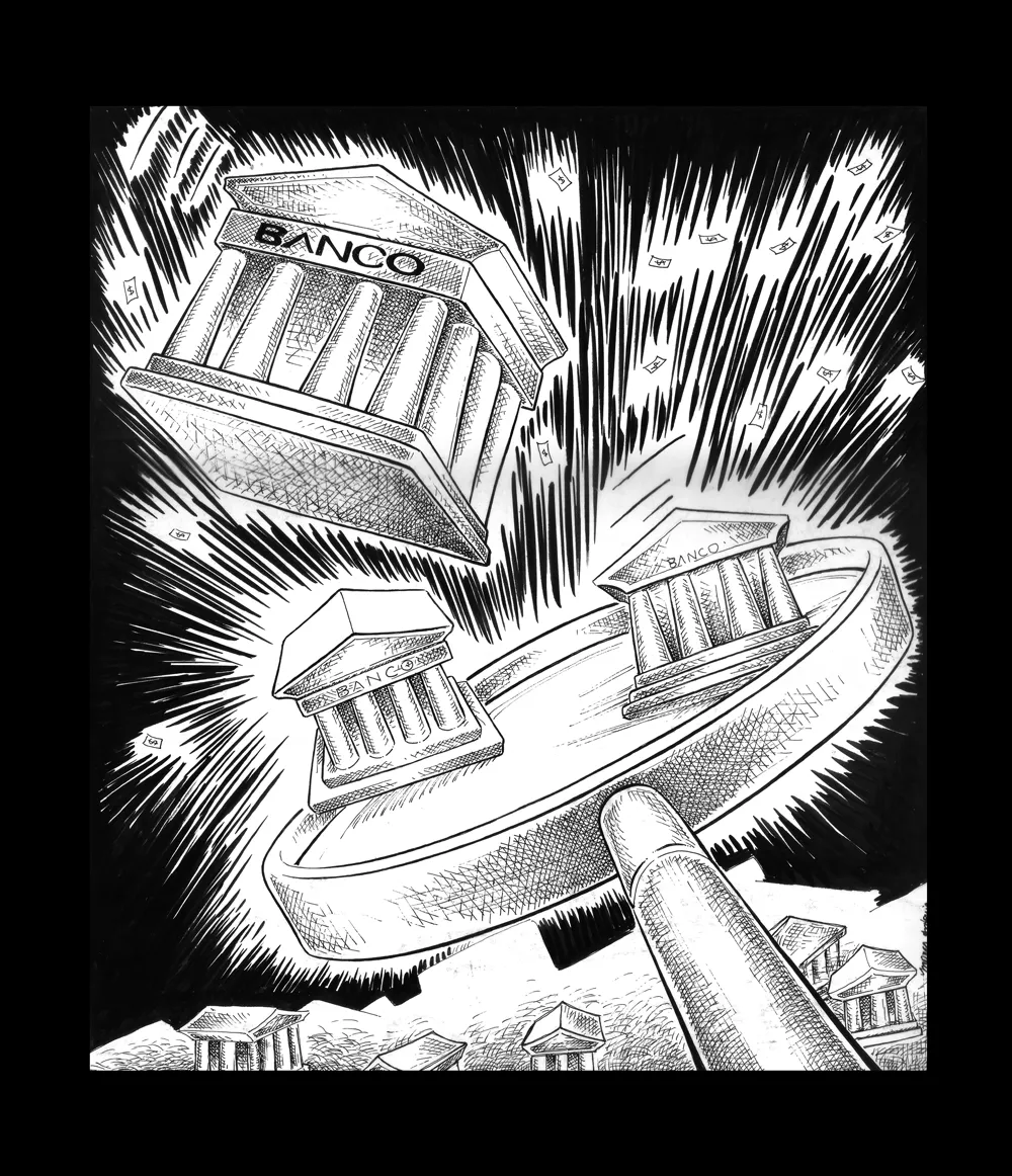 Editorial illustration for Gazeta Mercantil, pen and ink