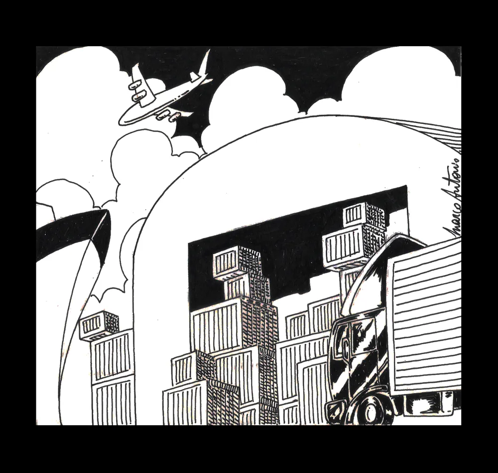 Editorial illustration for Gazeta Mercantil, pen and ink