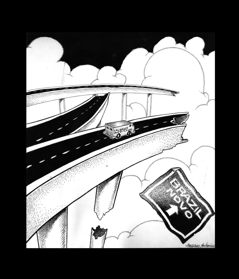 Editorial illustration for Gazeta Mercantil, pen and ink