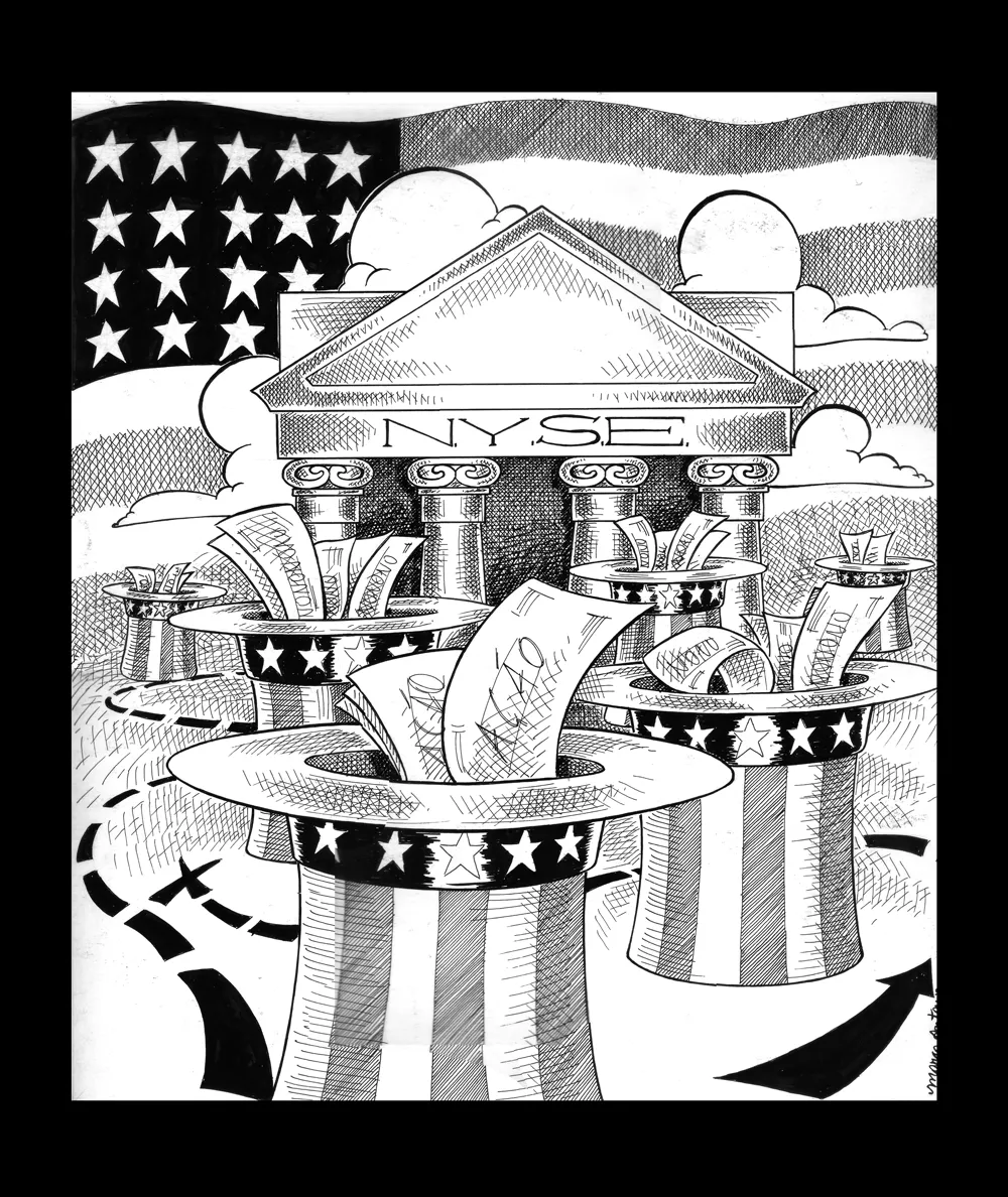 Editorial illustration for Gazeta Mercantil, pen and ink