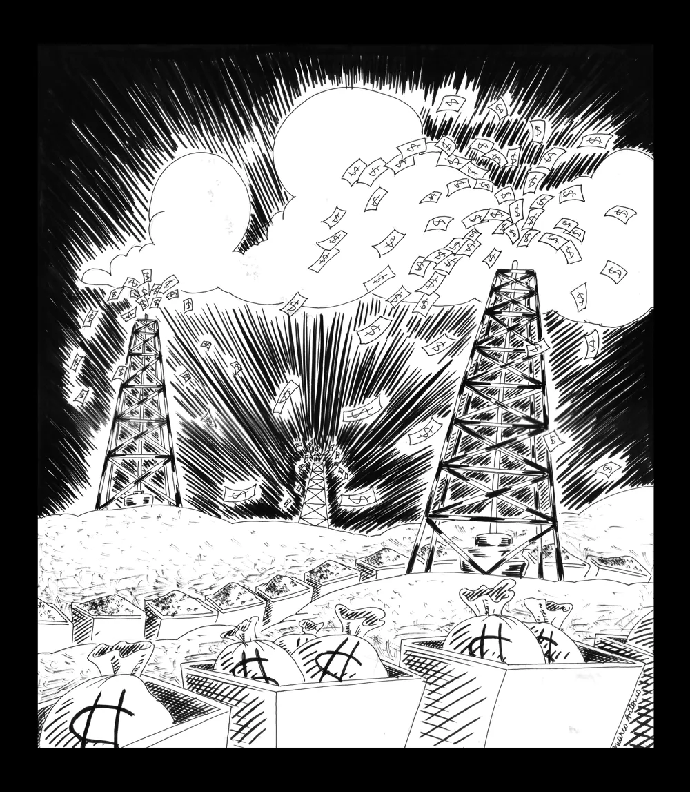 Editorial illustration for Gazeta Mercantil, pen and ink