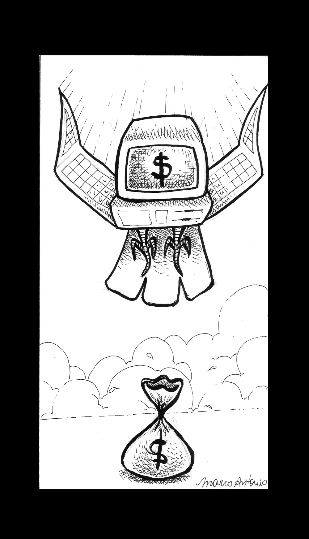 Editorial illustration for Gazeta Mercantil, pen and ink