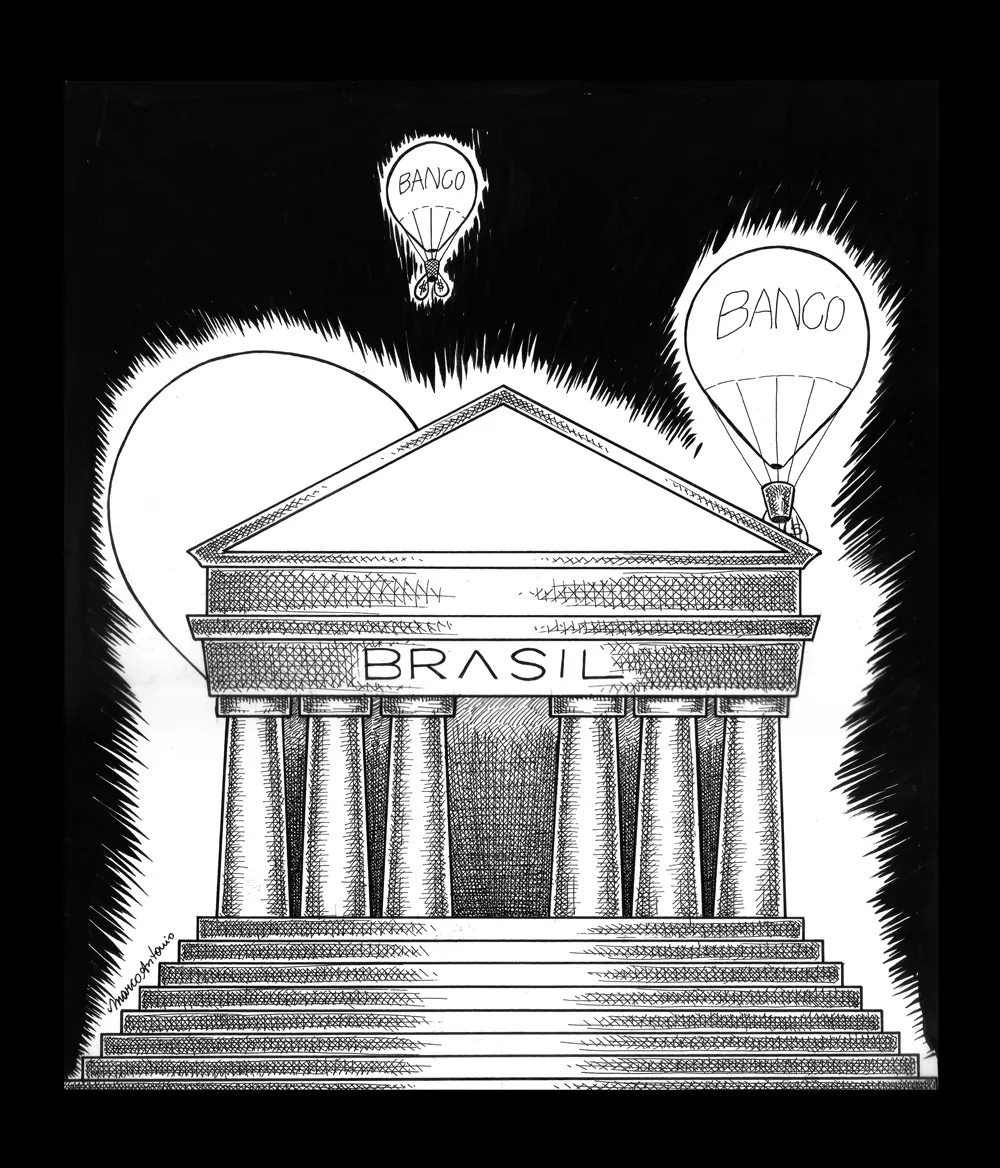 Editorial illustration for Gazeta Mercantil, pen and ink
