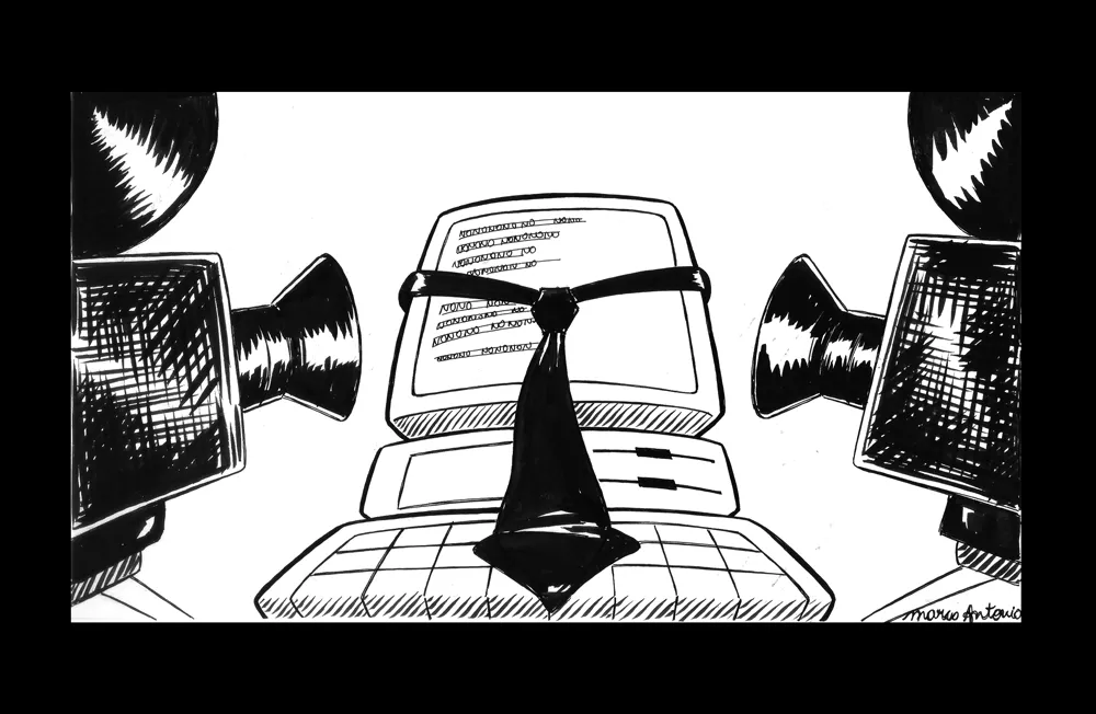 Editorial illustration for Gazeta Mercantil, pen and ink